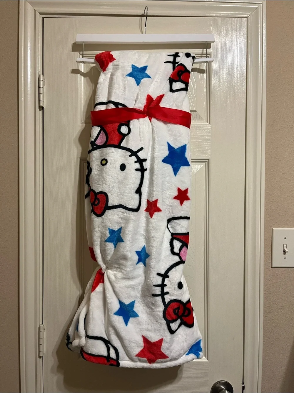 Hello Kitty White Red and Blue Stars Throw Blanket